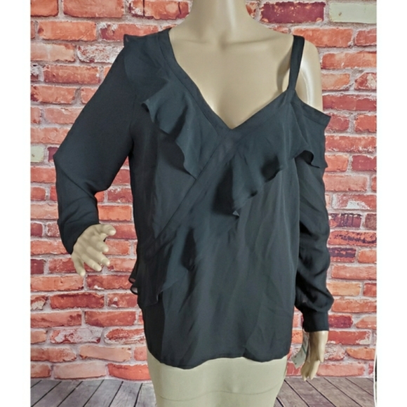 INC Black Ruffled Blouse NWT - Picture 3 of 5